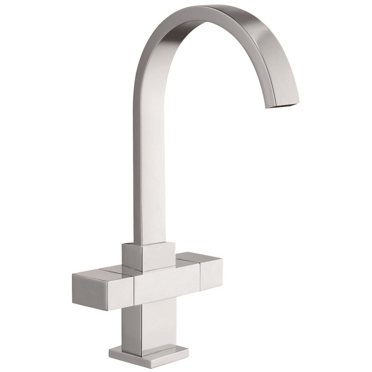 GRADE A1 - Box Opened Enza Cromer Chrome Twin Lever Mono Kitchen Mixer Tap