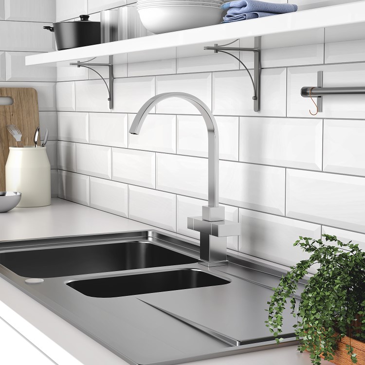 GRADE A1 - Box Opened Enza Cromer Chrome Twin Lever Mono Kitchen Mixer Tap