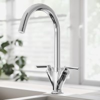Chrome Twin Lever Kitchen Mixer Tap - Essence Hector