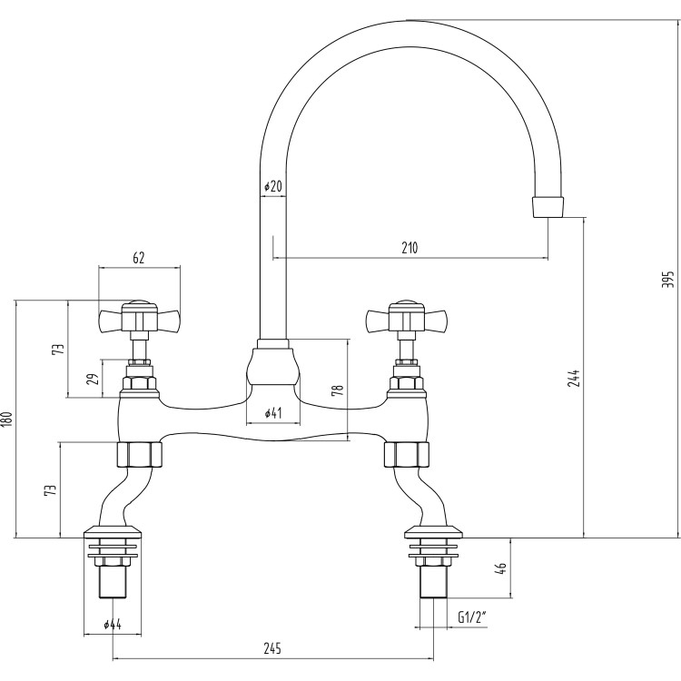 Taylor & Moore Chrome Twin Lever Victorian Mixer Kitchen Tap