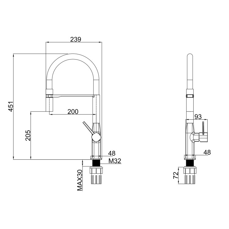 Black Single Lever Pull Out Kitchen Mixer Tap  - Enza Zetland 