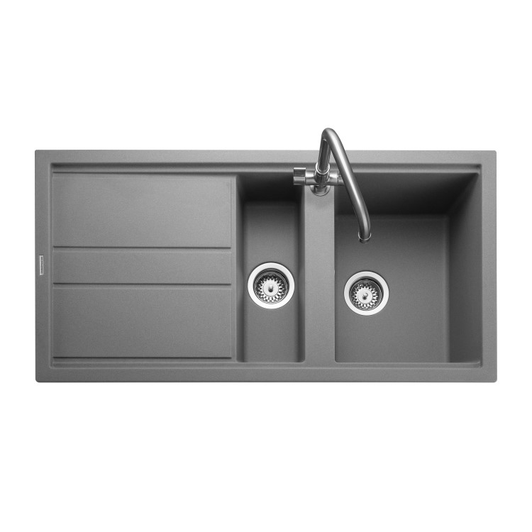 Rangemaster Topaz 1.5 Bowl Inset Grey Granite Kitchen Sink with Reversible Drainer