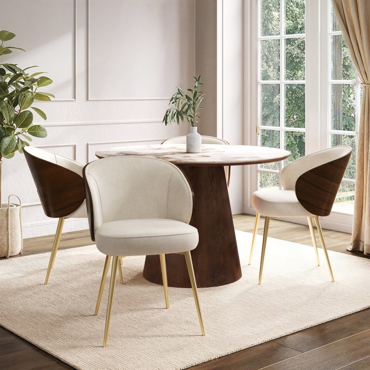 Beige Upholstered Dining Chair with Wooden Back - Tori