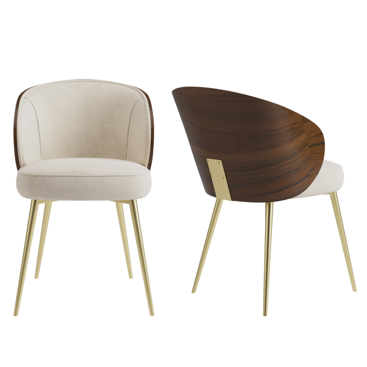 Beige Upholstered Dining Chair with Wooden Back - Tori