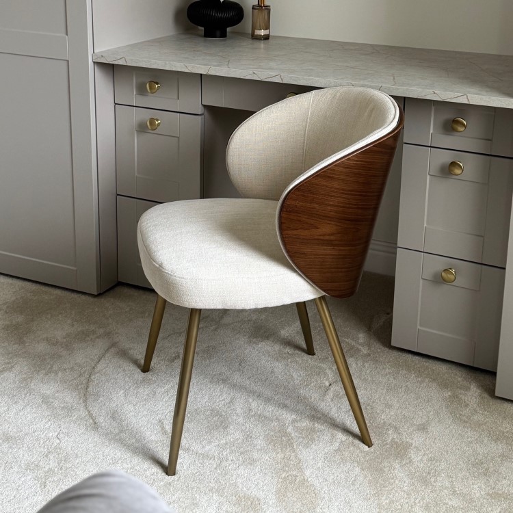 Beige Upholstered Dining Chair with Wooden Back - Tori