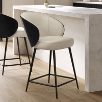 Beige Upholstered Kitchen Stool with Wooden Back - Tori