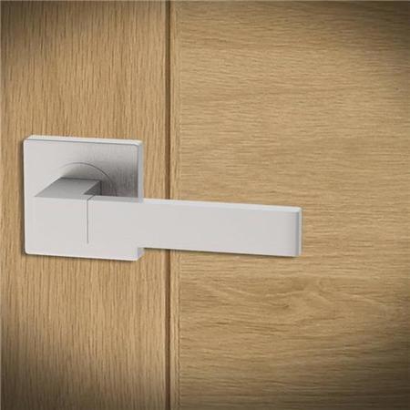 Internal Pearl Nickel Bathroom Lever Door Handle with Lock, Latch and Hinges Pack - 65mm Latch - Torne - XL Joinery