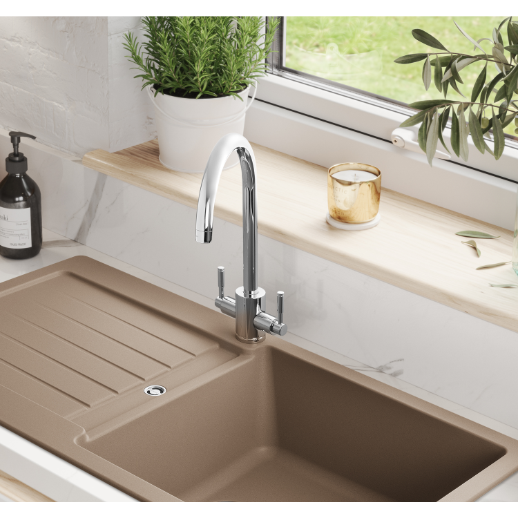 Rangemaster Aquatrend Round Dual Lever Chrome Kitchen Tap