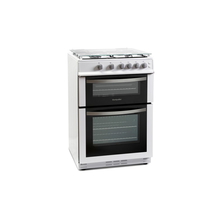 Montpellier MDG600LW 60cm Gas Double Oven With Lid White - LPG Jets Included