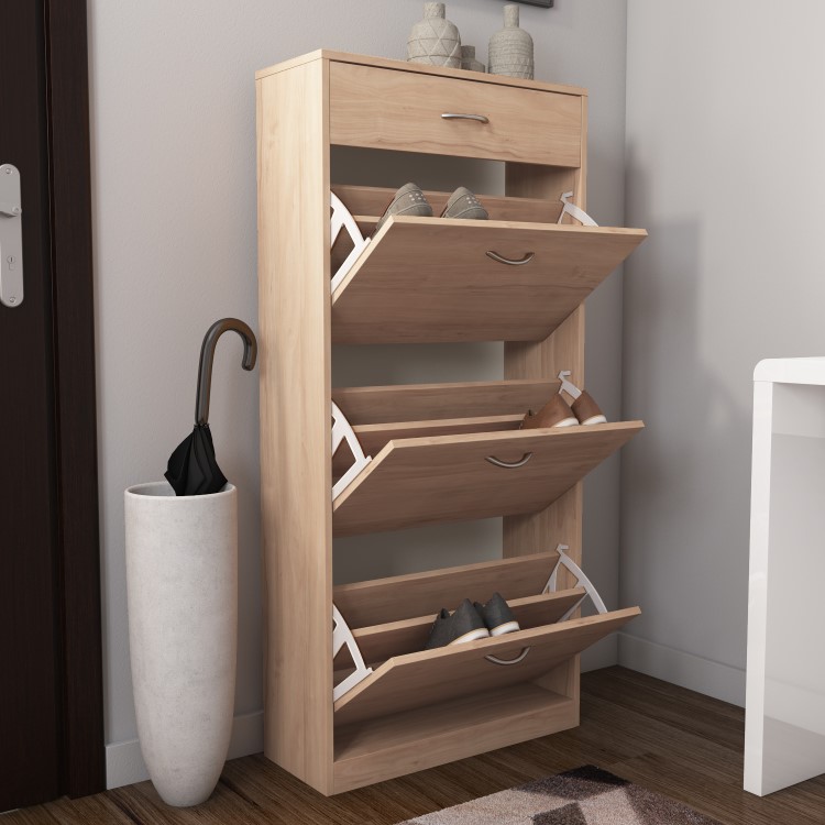 Torino Narrow Oak Effect Shoe Storage Cabinet - 18 Pairs