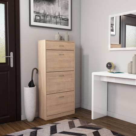 Torino Narrow Oak Effect Shoe Storage Cabinet - 18 Pairs