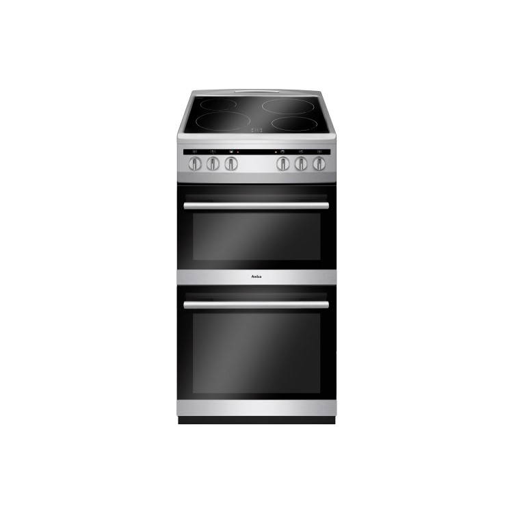 Refurbished Amica AFC5100SI 50cm Double Cavity Electric Cooker with Ceramic Hob Silver