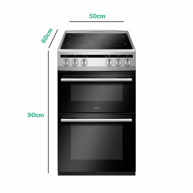 Refurbished Amica AFC5100SI 50cm Double Cavity Electric Cooker with Ceramic Hob Silver
