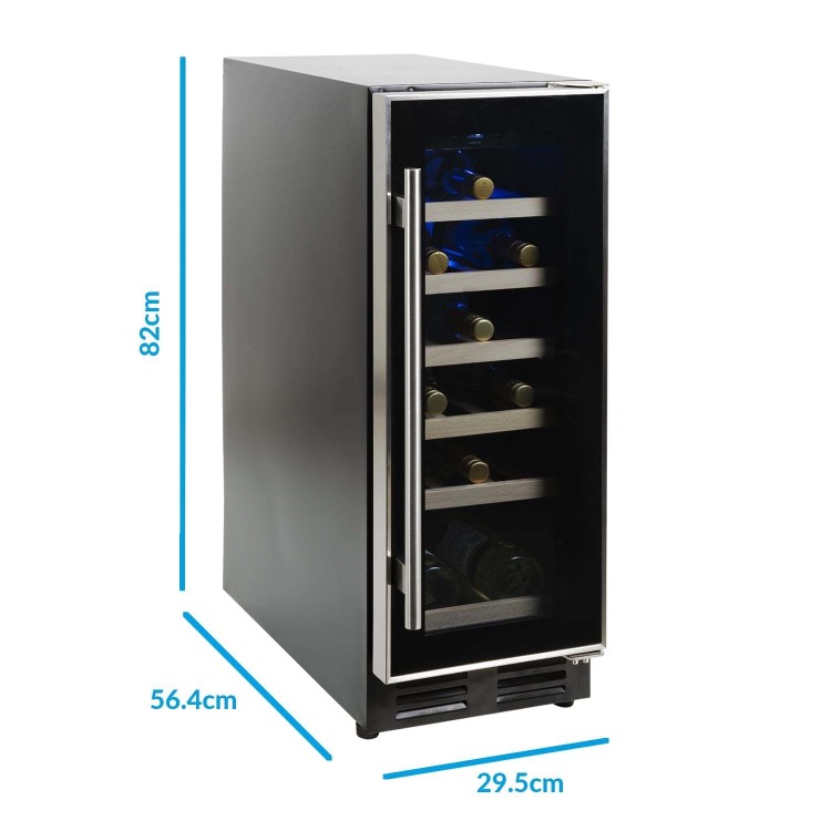 electriQ 18 Bottle Capacity Single Zone Freestanding Wine Cooler - Stainless steel with Black door