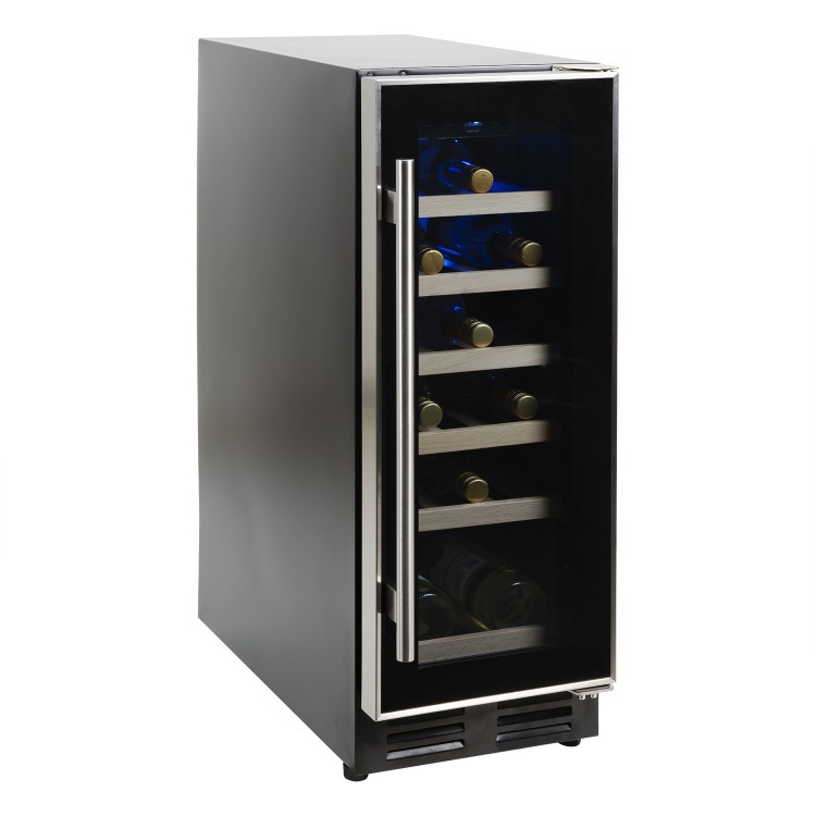 electriQ 18 Bottle Capacity Single Zone Freestanding Wine Cooler - Stainless steel with Black door