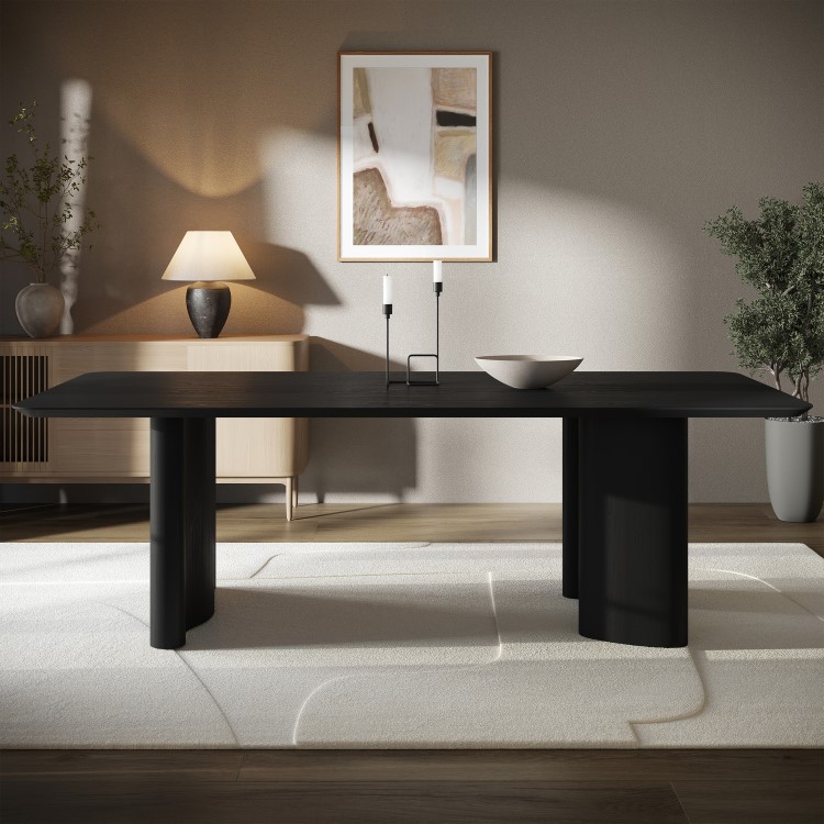 Large Black Wooden Rectangular Dining Table - Seats 6 - 8 - Troy