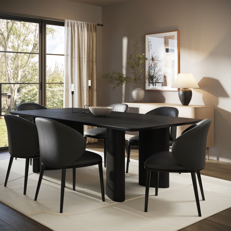 Large Black Wooden Rectangular Dining Table - Seats 6 - 8 - Troy