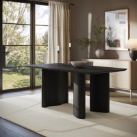 Black Wooden Rectangular Dining Table - Seats 4 - 6 - Troy