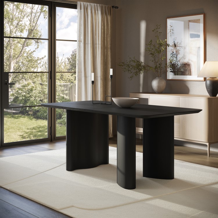 Black Wooden Rectangular Dining Table - Seats 4 - 6 - Troy