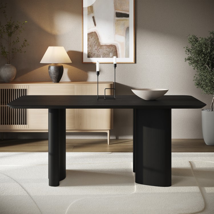 Black Wooden Rectangular Dining Table - Seats 4 - 6 - Troy