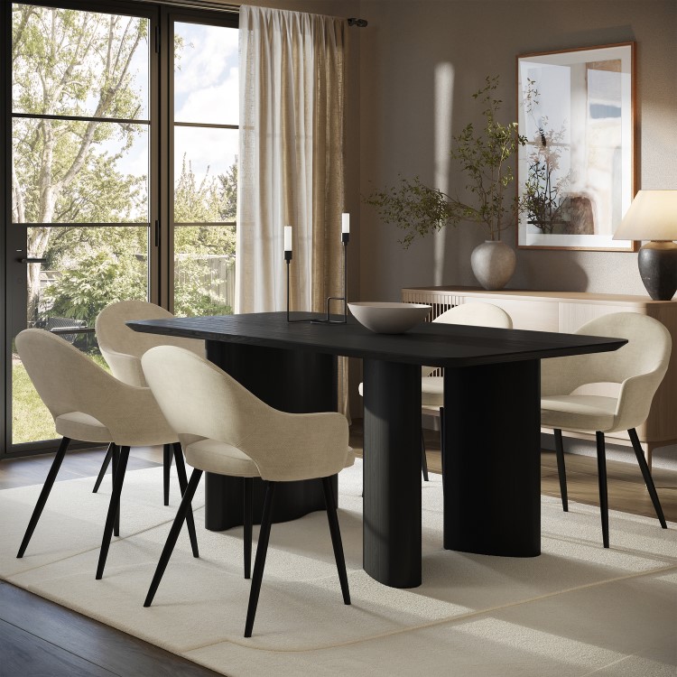Black Wooden Rectangular Dining Table - Seats 4 - 6 - Troy