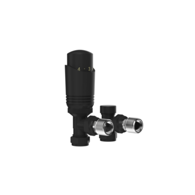 Refurbished - Elego Matte Black Modern TRV Angled Thermostatic Radiator Valves With Lockshield