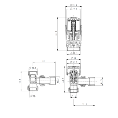 Refurbished - Elego Matte Black Modern TRV Angled Thermostatic Radiator Valves With Lockshield