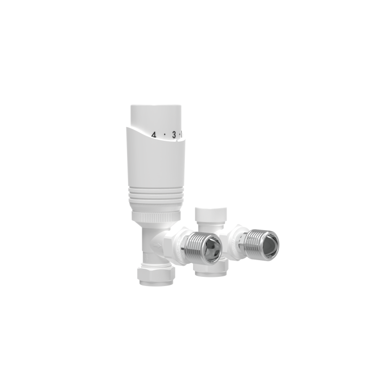 Elego White Modern TRV Angled Thermostatic Radiator Valves With Lockshield