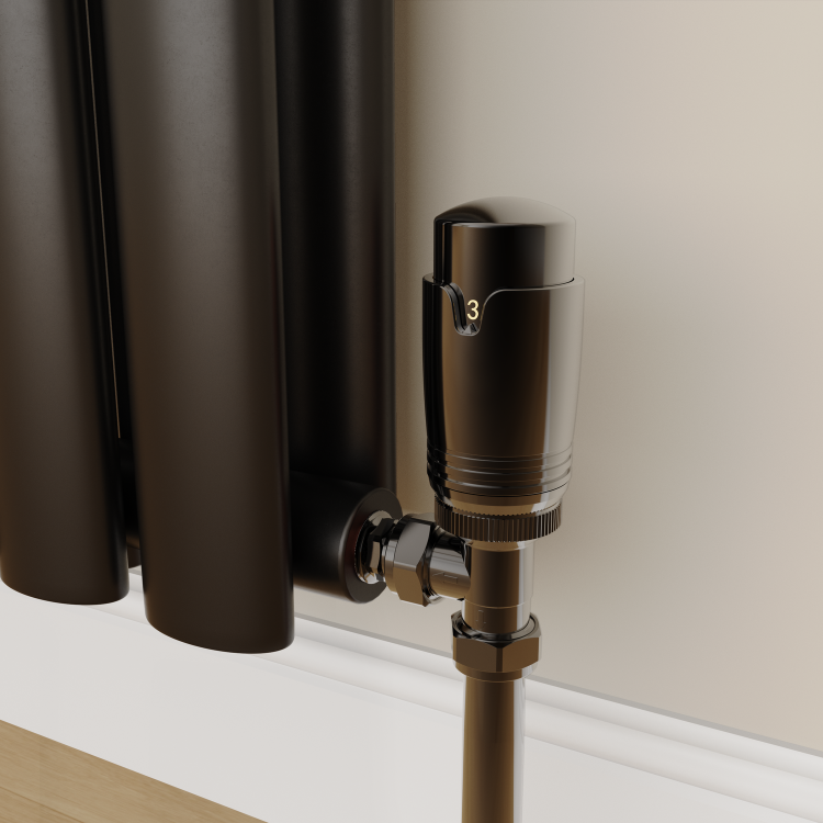 Elego Black Nickel Modern TRV Angled Thermostatic Radiator Valves With Lockshield