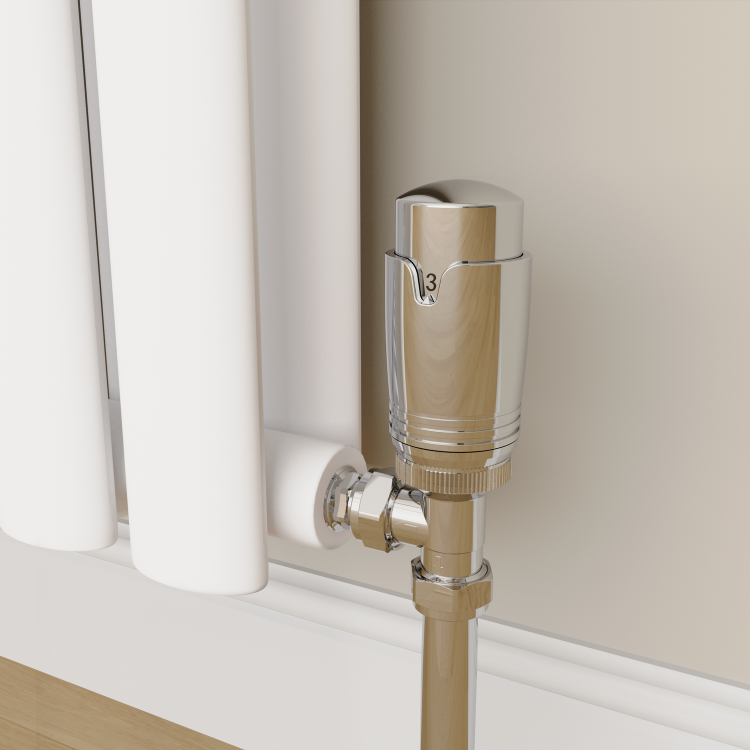 Elego Chrome Modern TRV Angled Thermostatic Radiator Valves With Lockshield