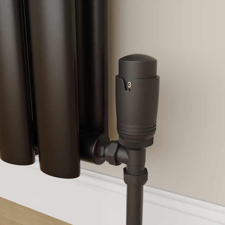 Elego Matte Black Modern TRV Angled Thermostatic Radiator Valves With Lockshield