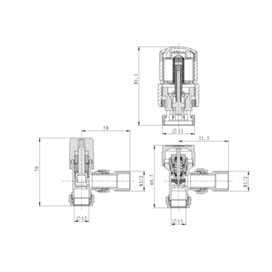 Refurbished - Elego Anthracite Modern TRV Angled Thermostatic Radiator Valves With Lockshield