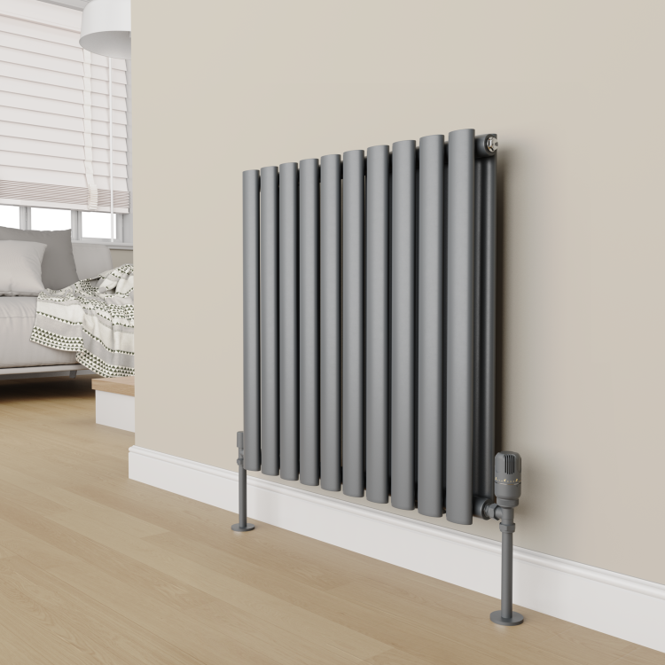 Elego Anthracite Gray Modern TRV Angled Thermostatic Radiator Valves With Lockshield