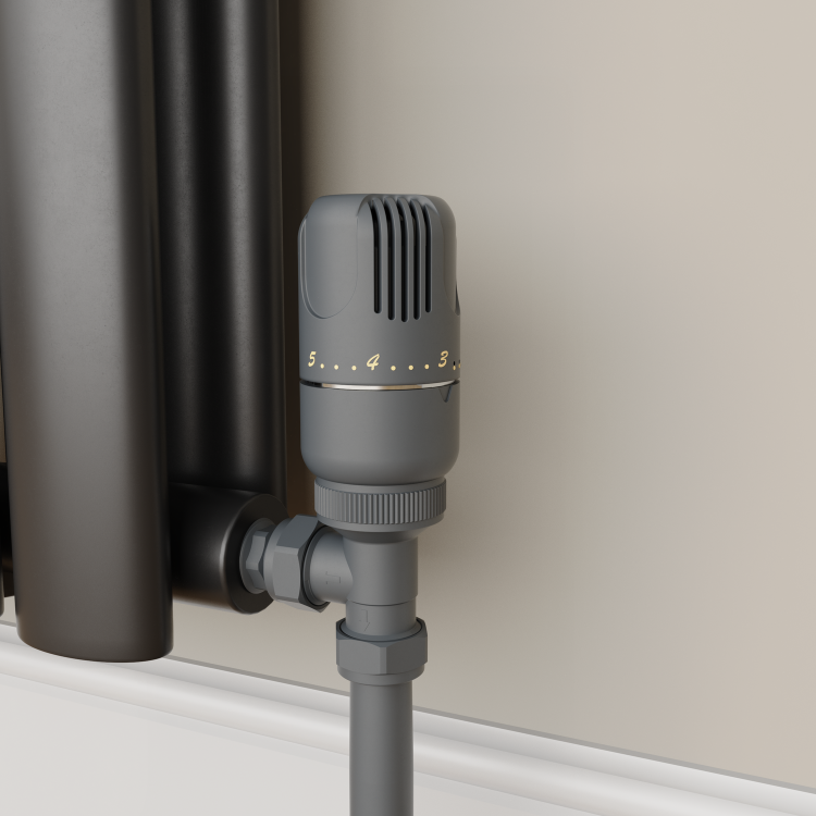 Elego Anthracite Gray Modern TRV Angled Thermostatic Radiator Valves With Lockshield