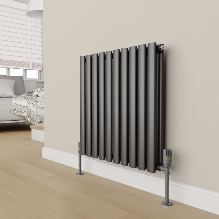 Elego Anthracite Gray Modern TRV Angled Thermostatic Radiator Valves With Lockshield