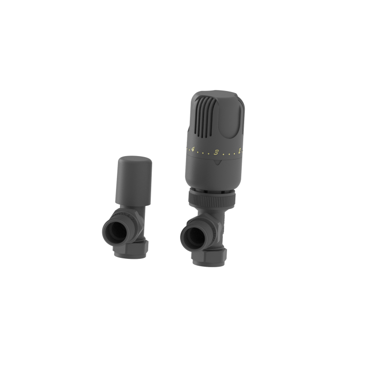 Elego Anthracite Gray Modern TRV Angled Thermostatic Radiator Valves With Lockshield
