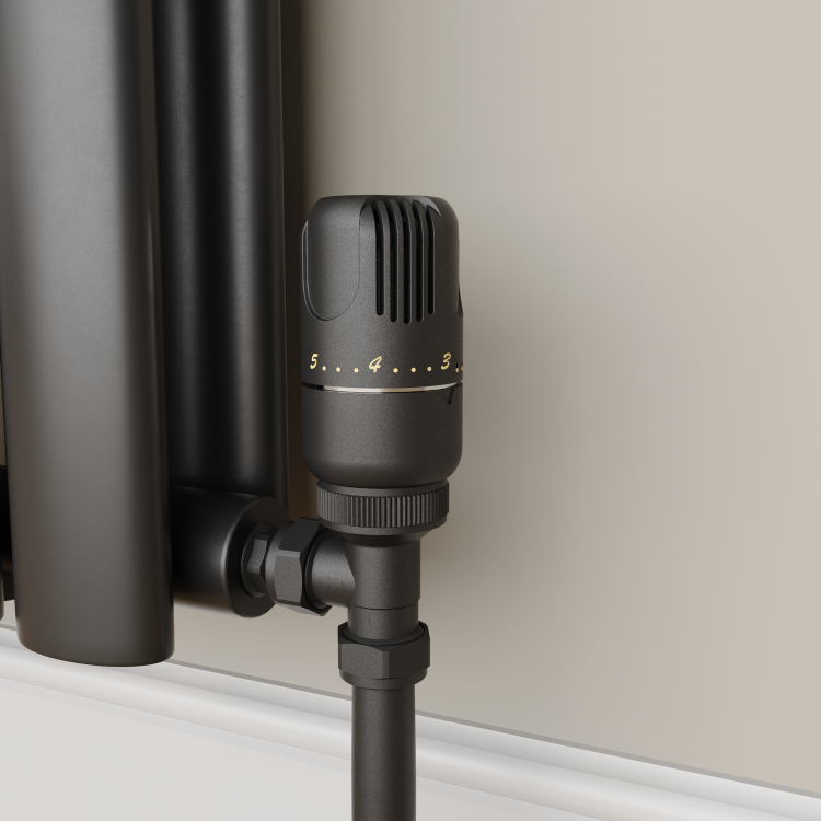 Elego Matte Black Modern TRV Angled Thermostatic Radiator Valves With Lockshield