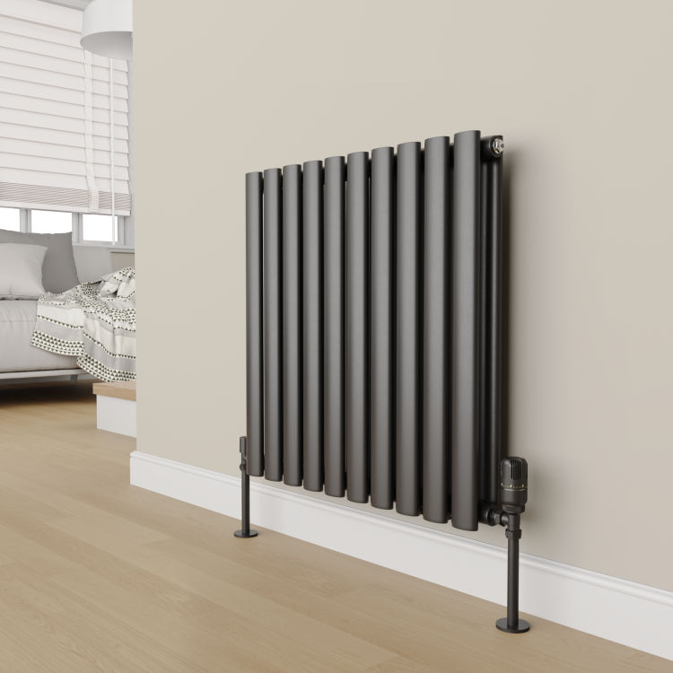 Elego Matte Black Modern TRV Angled Thermostatic Radiator Valves With Lockshield