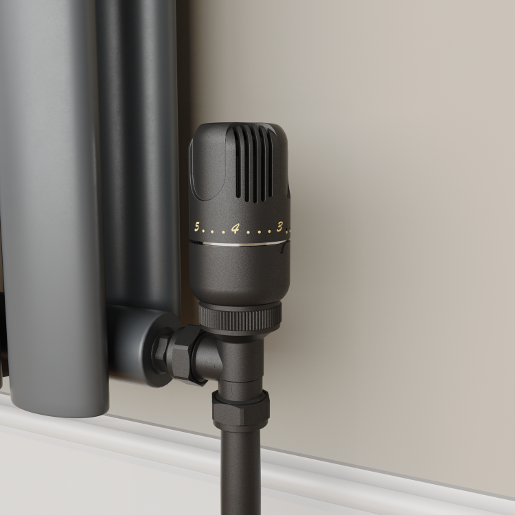 Elego Matte Black Modern TRV Angled Thermostatic Radiator Valves With Lockshield