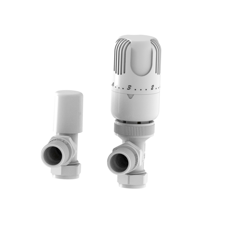 Elego White Modern TRV Angled Thermostatic Radiator Valves With Lockshield