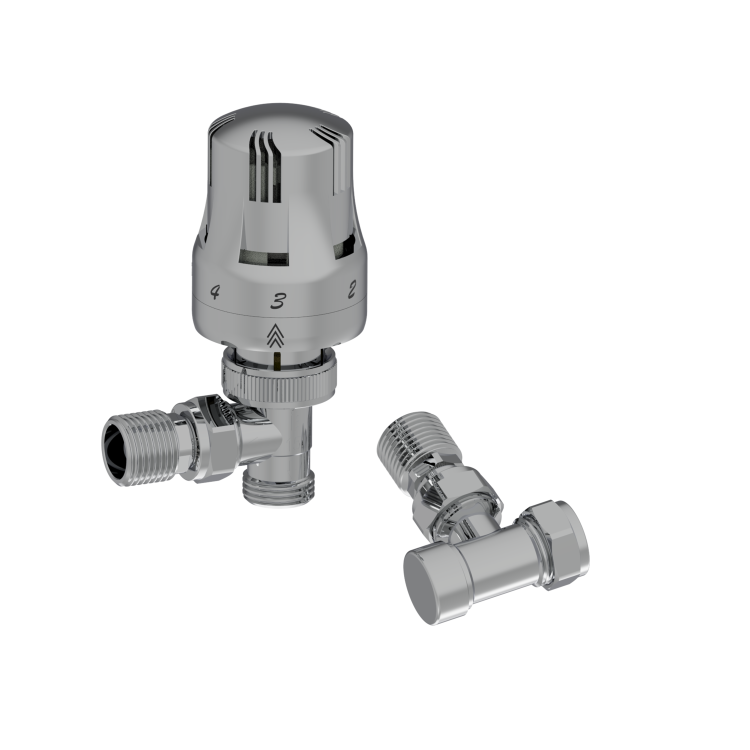 Elego Chrome Modern TRV Angled Thermostatic Radiator Valves With Lockshield