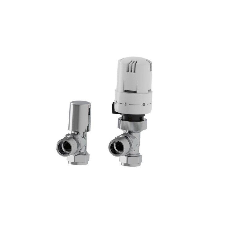 Elego White Modern TRV Angled Thermostatic Radiator Valves With Lockshield