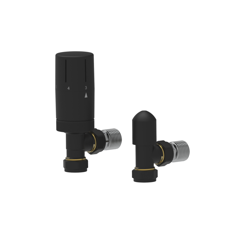 Elego Matte Black Modern TRV Angled Thermostatic Radiator Valves With Lockshield
