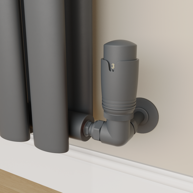 Elego Anthracite Gray Modern TRV Corner Thermostatic Radiator Valves With Lockshield
