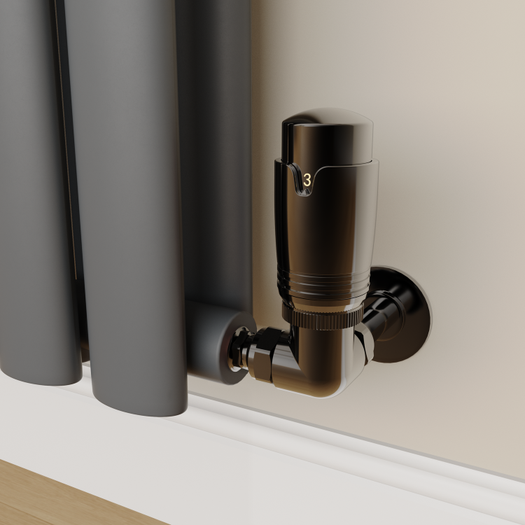 Elego Black Nickel Modern TRV Corner Thermostatic Radiator Valves With Lockshield