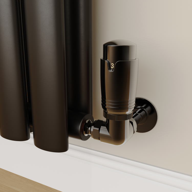 Elego Black Nickel Modern TRV Corner Thermostatic Radiator Valves With Lockshield