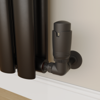 Elego Matte Black Modern TRV Corner Thermostatic Radiator Valves With Lockshield