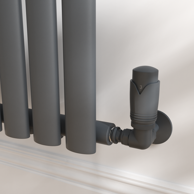 Elego Anthracite Gray Modern TRV Corner Thermostatic Radiator Valves With Lockshield