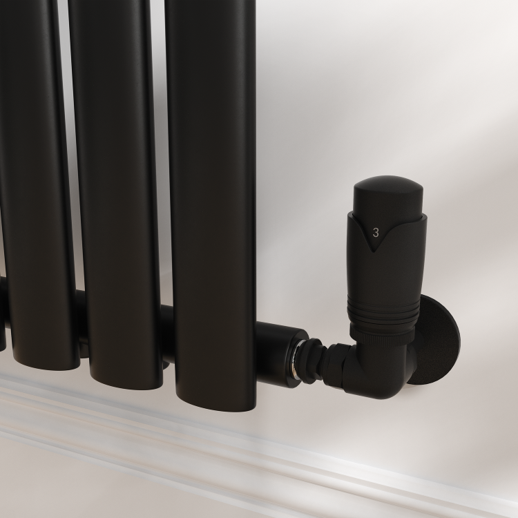 Elego Matte Black Modern TRV Corner Thermostatic Radiator Valves With Lockshield