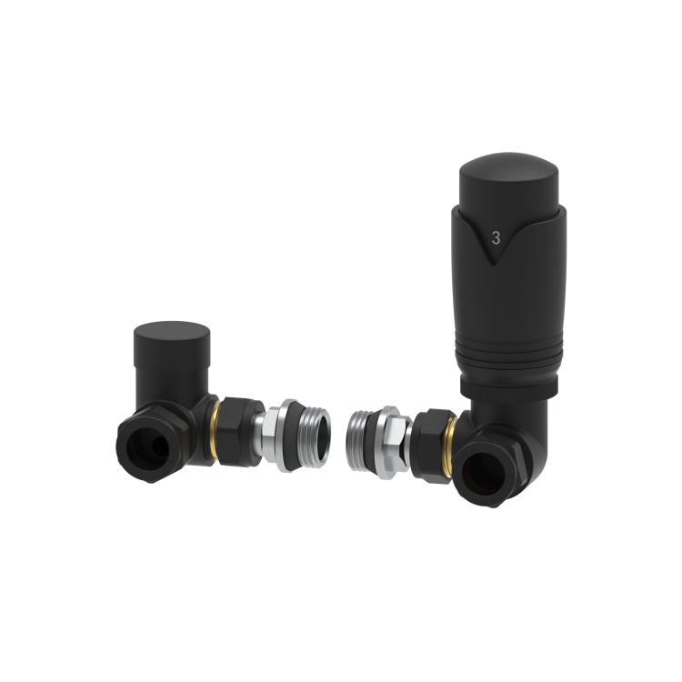 Elego Matte Black Modern TRV Corner Thermostatic Radiator Valves With Lockshield
